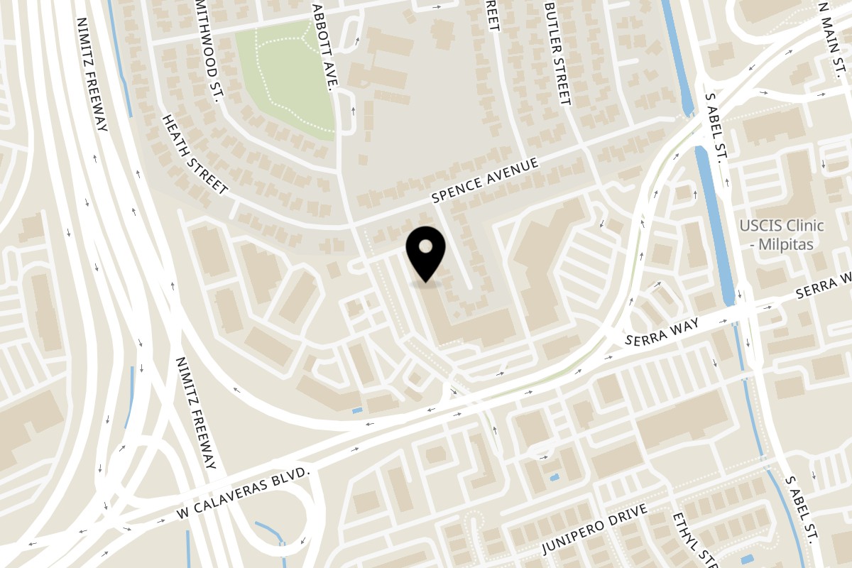 Map showing the location of Biryaniz Milpitas on 18 S Abbott Ave in Milpitas